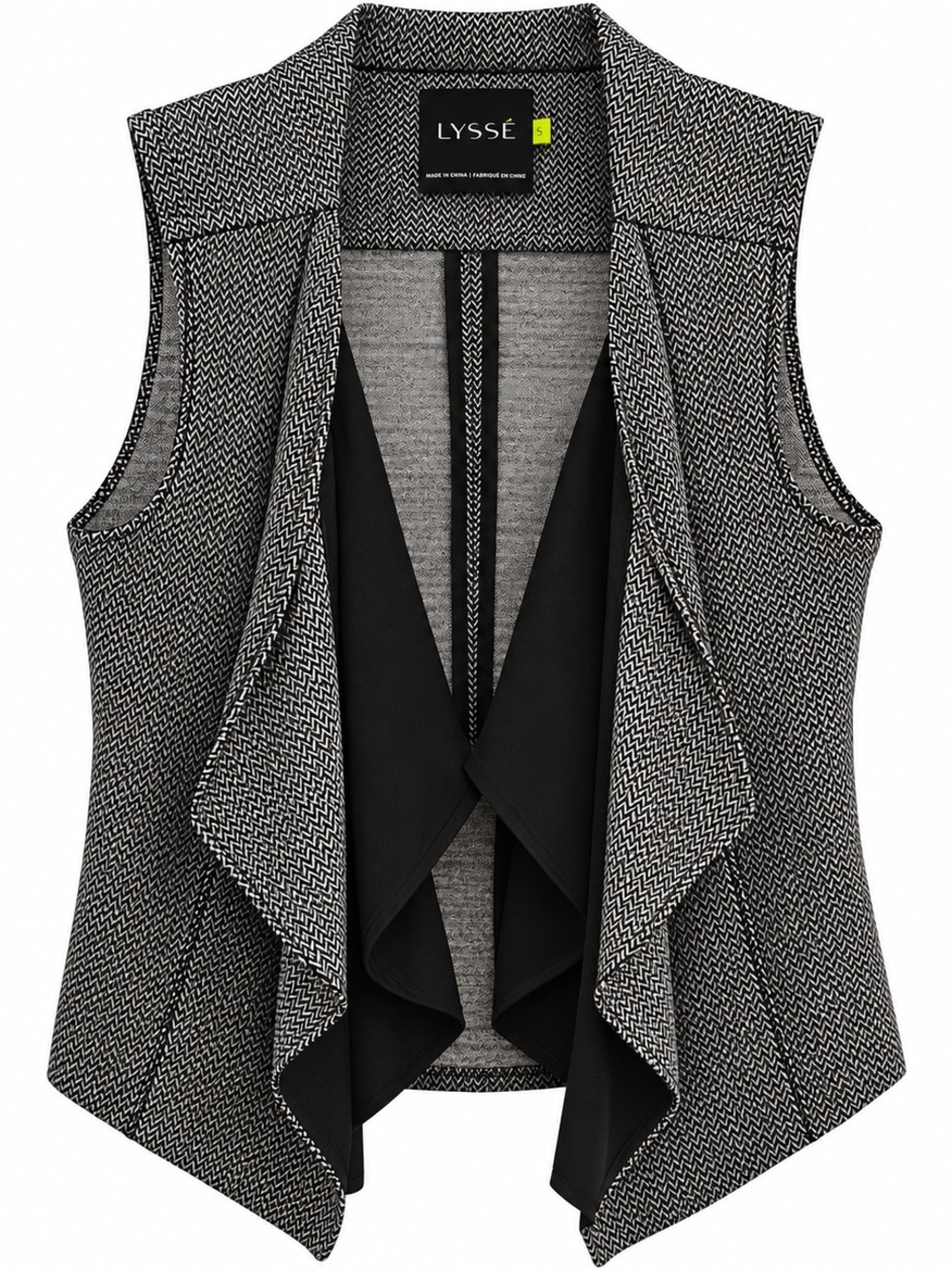 Lysse Black & Gray Textured Draped Vest